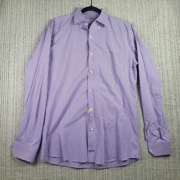 Knot Standard Shirt Mens Large Purple Blue Checkered Button Down Monogram MTM - Picture 1 of 11